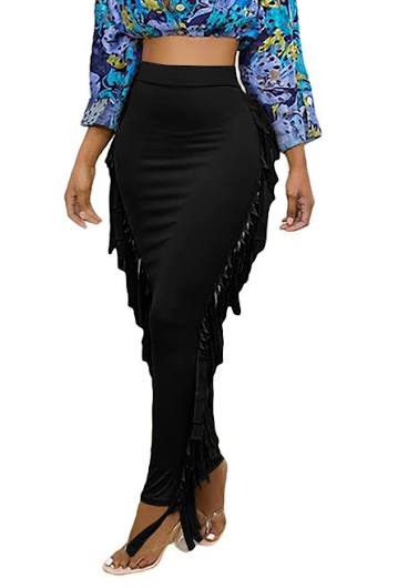 Black Fringe Statement Maxi Skirt