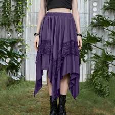 Purple Lace-Trim Handkerchief Midi Skirt
