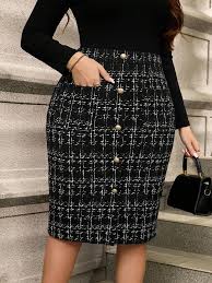 Tweed Button-Front Midi Skirt