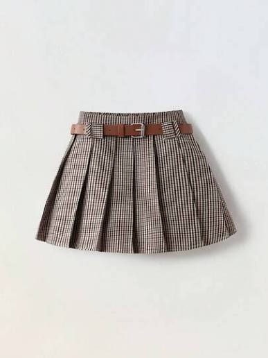 Belted Plaid Pleated Schoolgirl Mini Skirt