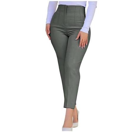 Grey Button-Tab Waist Bootcut Dress Pants