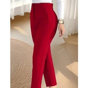 High-Waisted Tapered Office Trousers Crimson Red