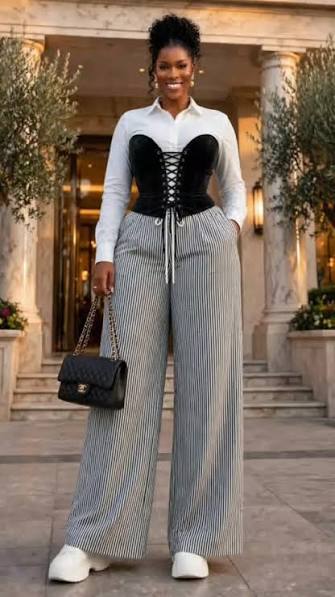 Striped Drawstring Wide-Leg Slacks