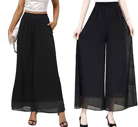 Lightweight Double-Layer Sheer Wide-Leg Pants