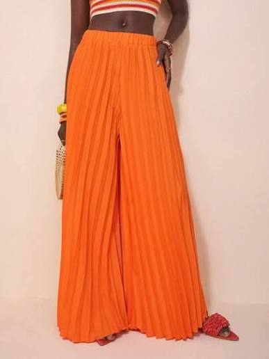 Elastic High-Waisted Drawstring Pleated Trousers