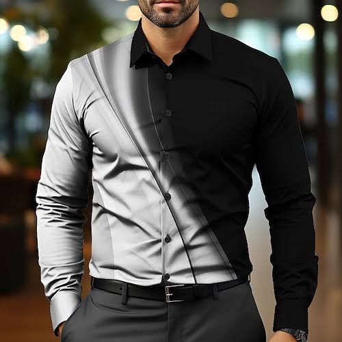 Diagonal Split Color-Block Long-Sleeve Shirt