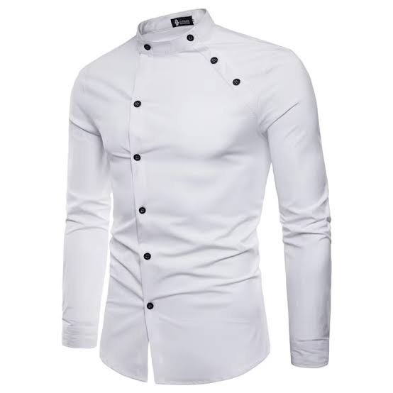 White Asymmetric Button Grandad Collar Shirt