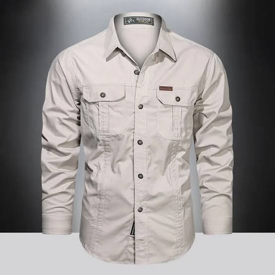 Cargo Long-Sleeve Cotton Work Shirt