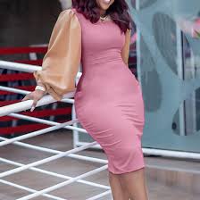 Sheer Mesh Lantern Sleeve Bodycon Midi Dress