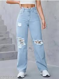 Distressed Blue Stretch Denim Pants