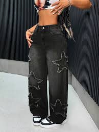 Y2K High-Waisted Graphic Patchwork Denim Jeans
