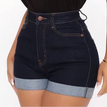 Rolled Cuff Blue Denim Shorts