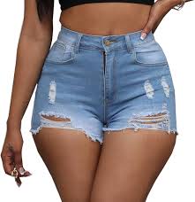 Sexy High-Rise Frayed Raw Hem Stretch Denim Hot Pants