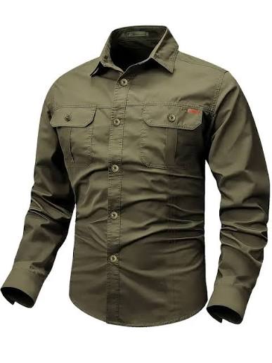 Men Military-Style Long-Sleeve Cargo Shirt