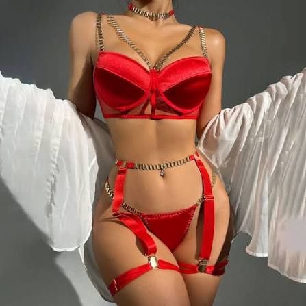 Satin & Chain Accent Lingerie Set