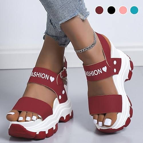 Fashion Letter Print Chunky Platform Wedge Sandals