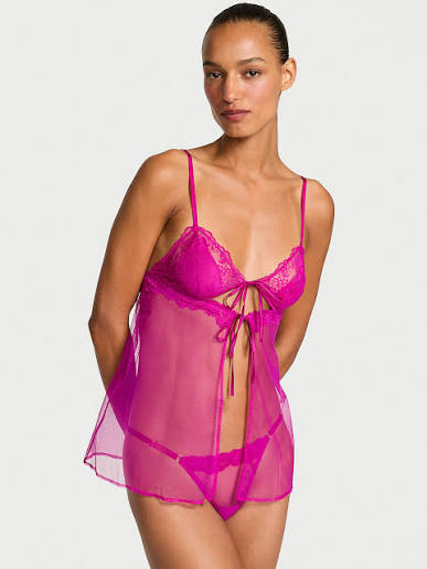 Sensual Open-Front Floral Lace Babydoll Nightgown