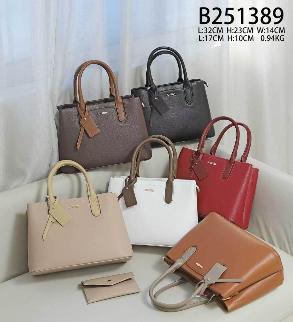 Women's Structured Leather-Look Tote Handbag and Matching Wallet Set