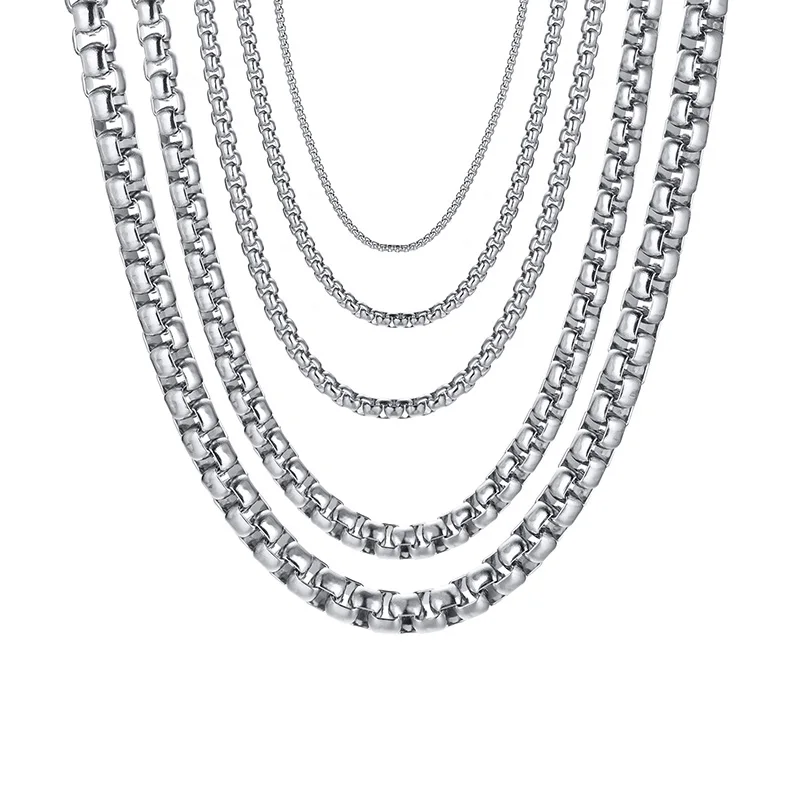 Round Box Chain for Men Boys,Gold Silver Black Plated Stainless Steel Chain Collars,Unisex Jewelry Gifts,18 to 30 Inch - Image 3