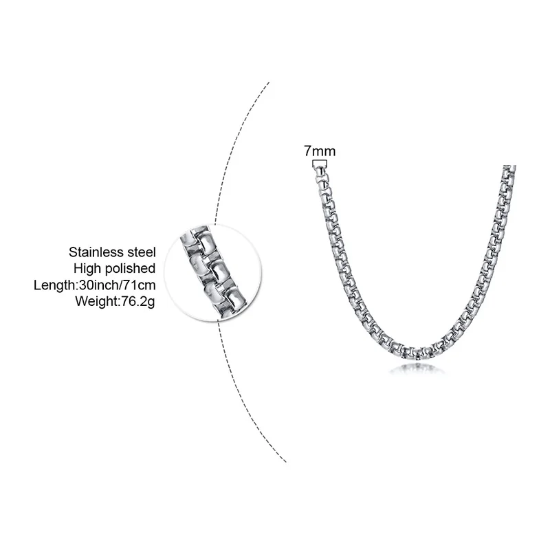 Round Box Chain for Men Boys,Gold Silver Black Plated Stainless Steel Chain Collars,Unisex Jewelry Gifts,18 to 30 Inch - Image 4