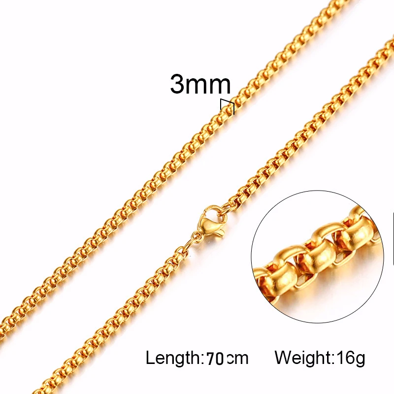 Round Box Chain for Men Boys,Gold Silver Black Plated Stainless Steel Chain Collars,Unisex Jewelry Gifts,18 to 30 Inch - Image 11