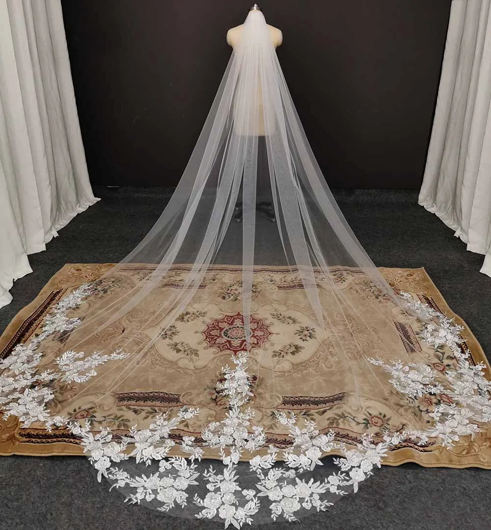 Customized High Quality Vintage Wedding Veil 3.5M Long Special Cut Royal Bridal Veil with Comb Bling Sequins Lace Veil - Image 2