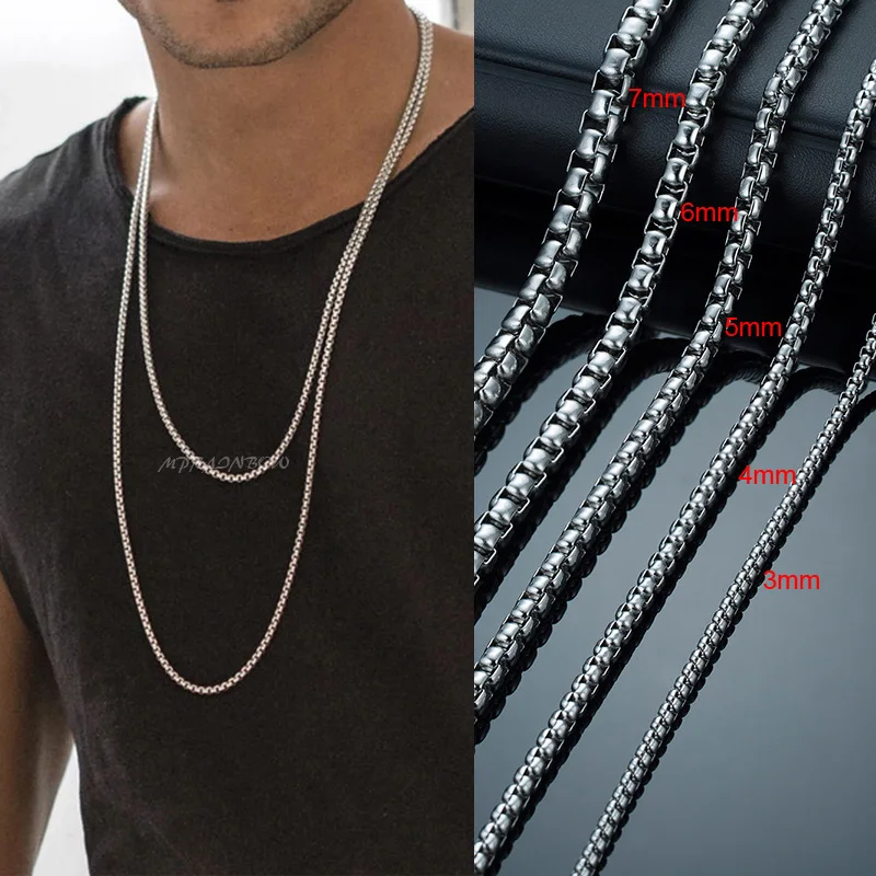 Round Box Chain for Men Boys,Gold Silver Black Plated Stainless Steel Chain Collars,Unisex Jewelry Gifts,18 to 30 Inch - Image 5
