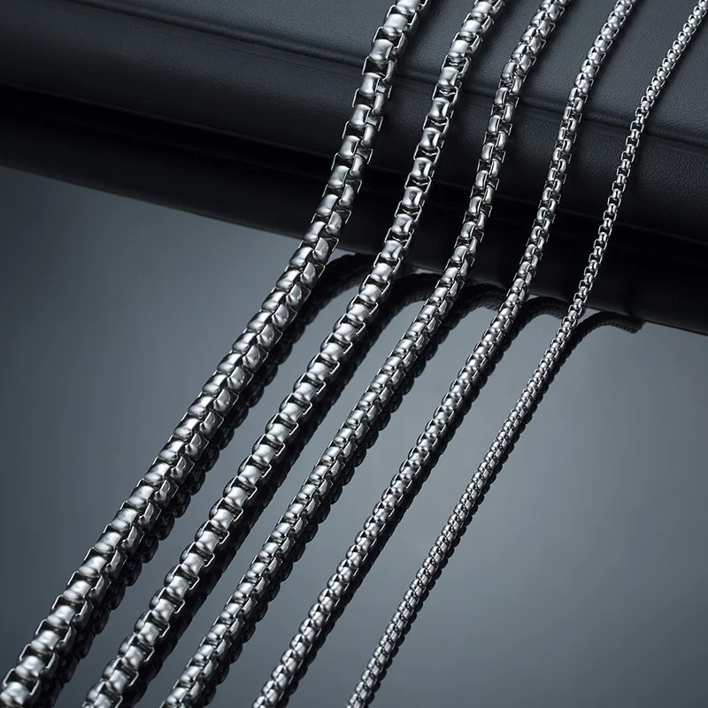 Round Box Chain for Men Boys,Gold Silver Black Plated Stainless Steel Chain Collars,Unisex Jewelry Gifts,18 to 30 Inch - Image 2