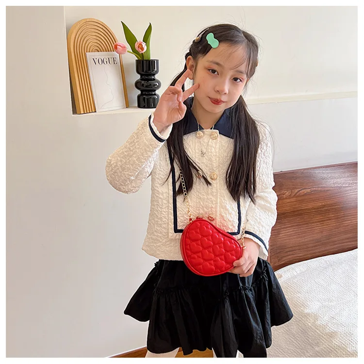 Cute Heart Shape Children's Crossbody Bag Love Rhombus Baby Girls Small Shoulder Bags PU Leather Princess Accessories Handbags - Image 27