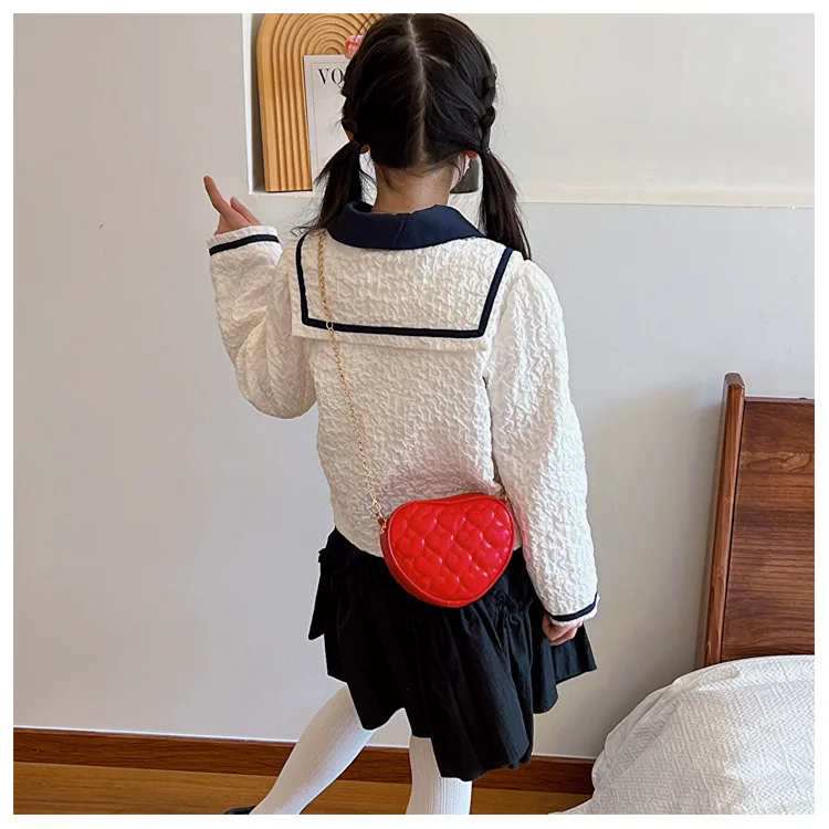 Cute Heart Shape Children's Crossbody Bag Love Rhombus Baby Girls Small Shoulder Bags PU Leather Princess Accessories Handbags - Image 29