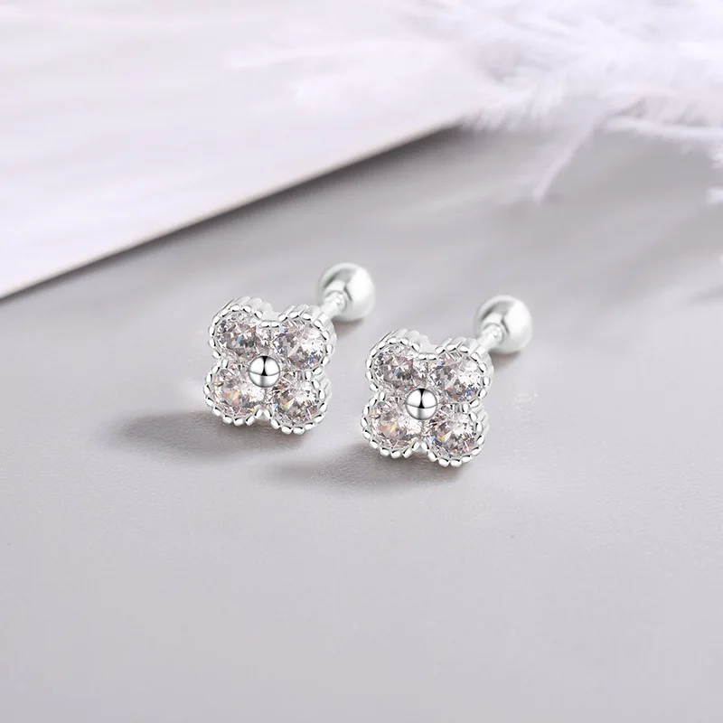 925 Sterling Silver Four Round Zircon Small Piercing Stud Earrings For Women Luxury Elegant Fine Jewelry Accessories Jewellery - Image 6