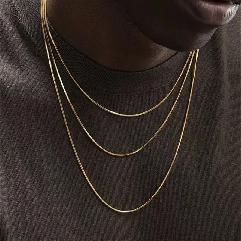 1.2mm Gold Color Stainless Steel Necklace For Men Hip Hop Titanium Steel Square Snake Chain Necklace Jewelry Accessories - Image 10