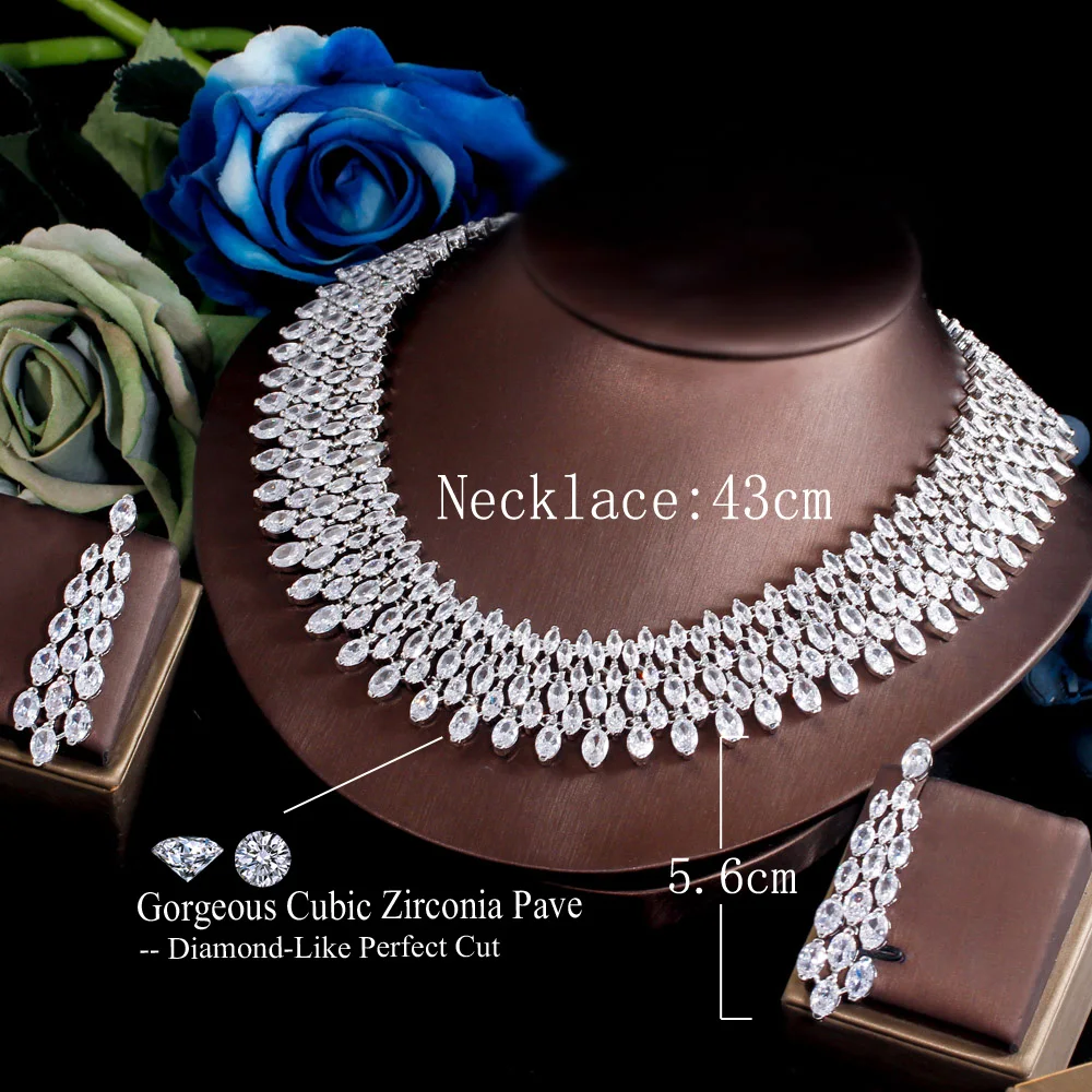 ThreeGraces Sparkling Cubic Zirconia Luxury Big Bridal Wedding Prom Earrings and Choker Necklace Jewelry Set for Women TZ720 - Image 10