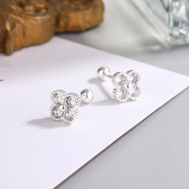 925 Sterling Silver Four Round Zircon Small Piercing Stud Earrings For Women Luxury Elegant Fine Jewelry Accessories Jewellery - Image 4