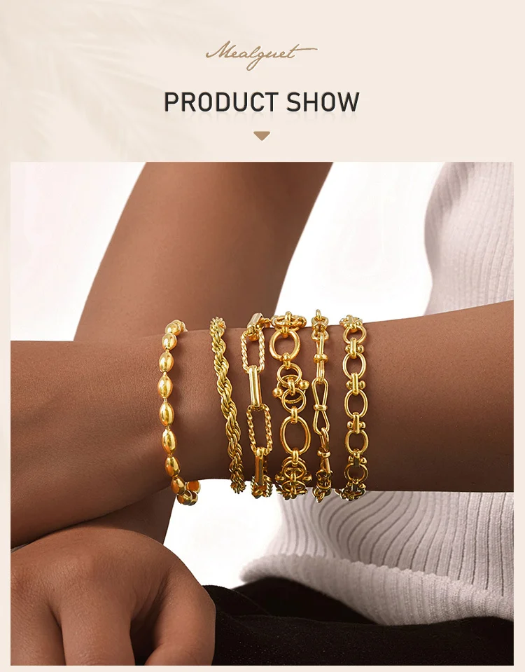 Chunky Stainless Steel Link Chain Bracelet For Woman, Gold Plated Layering Bracelets Wristband Waterproof Jewelry - Image 25