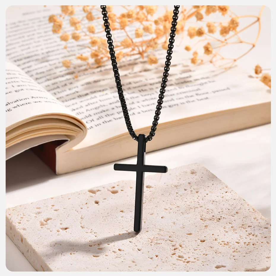 Vnox Unisex Box Chain Cross Necklaces, Men Women Stainless Steel Chain with Alloy Cross Pendant, Religious Faith Cross Necklace - Image 19