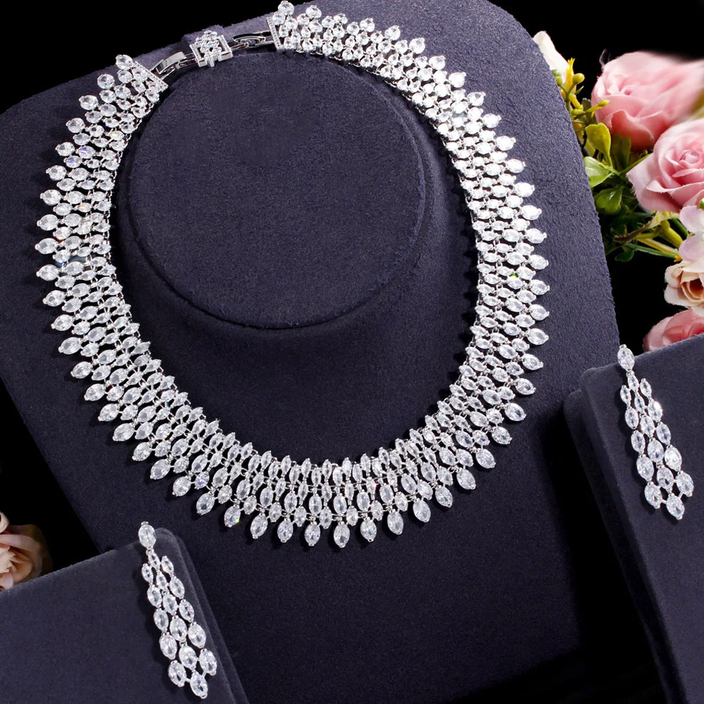 ThreeGraces Sparkling Cubic Zirconia Luxury Big Bridal Wedding Prom Earrings and Choker Necklace Jewelry Set for Women TZ720 - Image 18