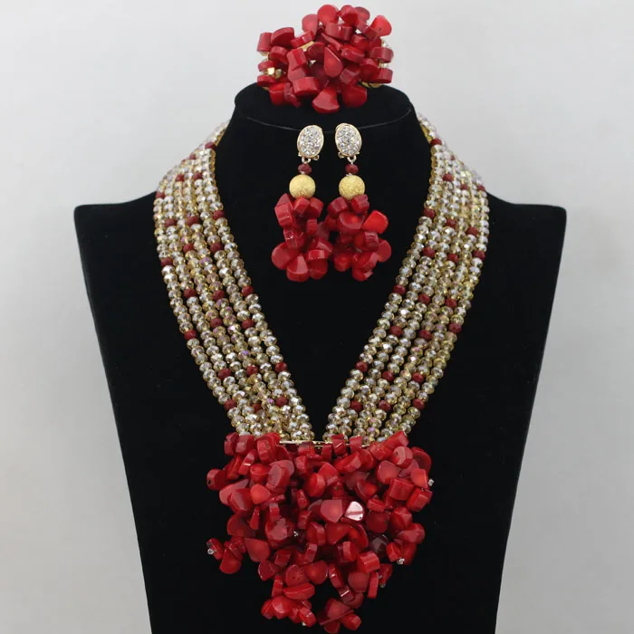 African Beads Jewelry Set Orange Coral And Crystal Nigerian Wedding Bridal Jewelry Sets ABK084 - Image 37
