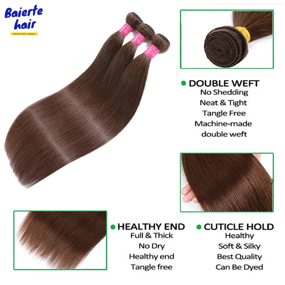 Chocolate Brown Straight Human Hair Bundles Color 4 Straight Virgin Human Hair 15A Unprocessed Chocolate Straight Hair Extension - Image 20