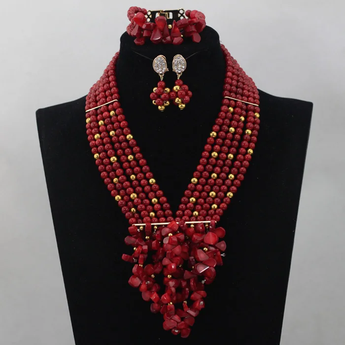 African Beads Jewelry Set Orange Coral And Crystal Nigerian Wedding Bridal Jewelry Sets ABK084 - Image 6