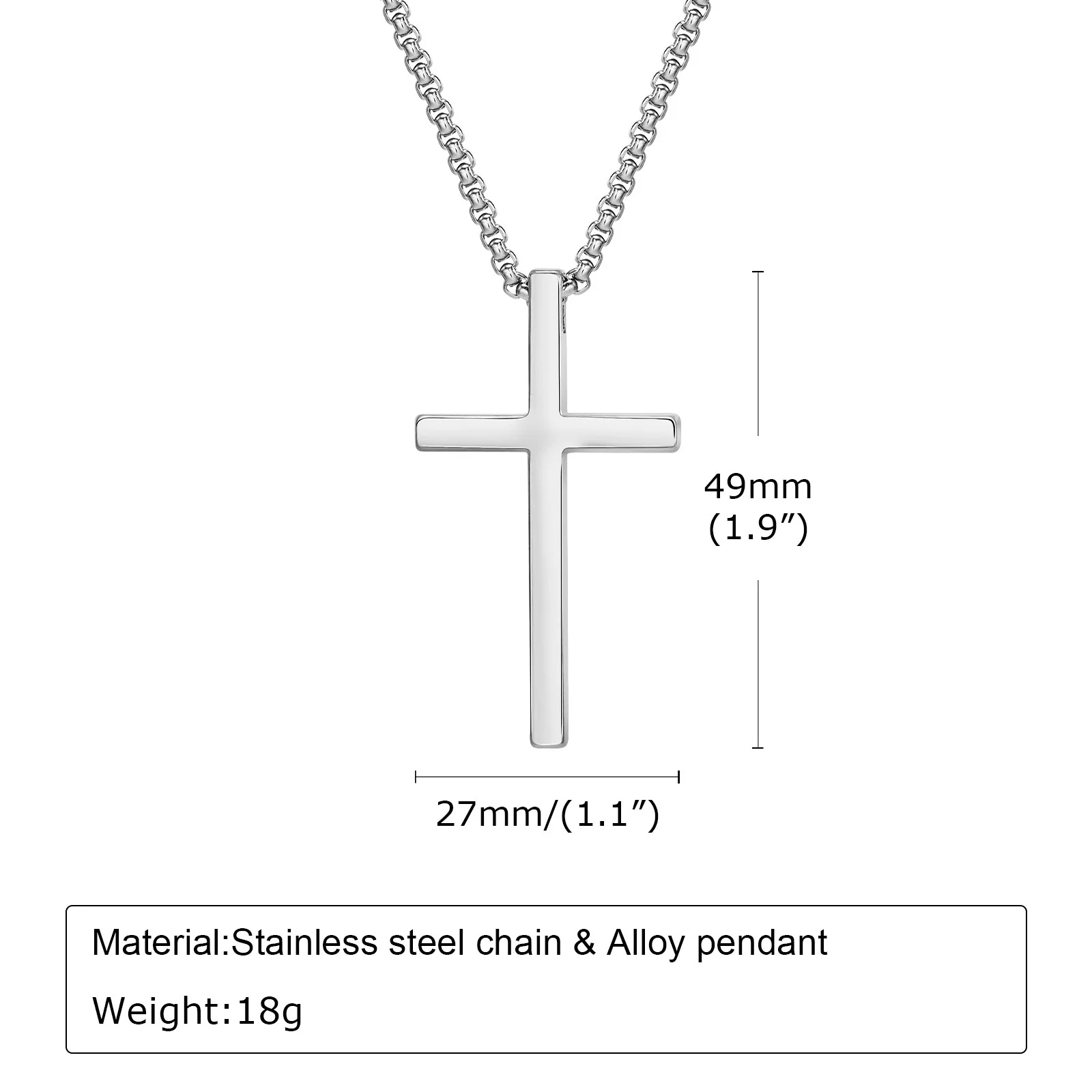 Vnox Unisex Box Chain Cross Necklaces, Men Women Stainless Steel Chain with Alloy Cross Pendant, Religious Faith Cross Necklace - Image 9
