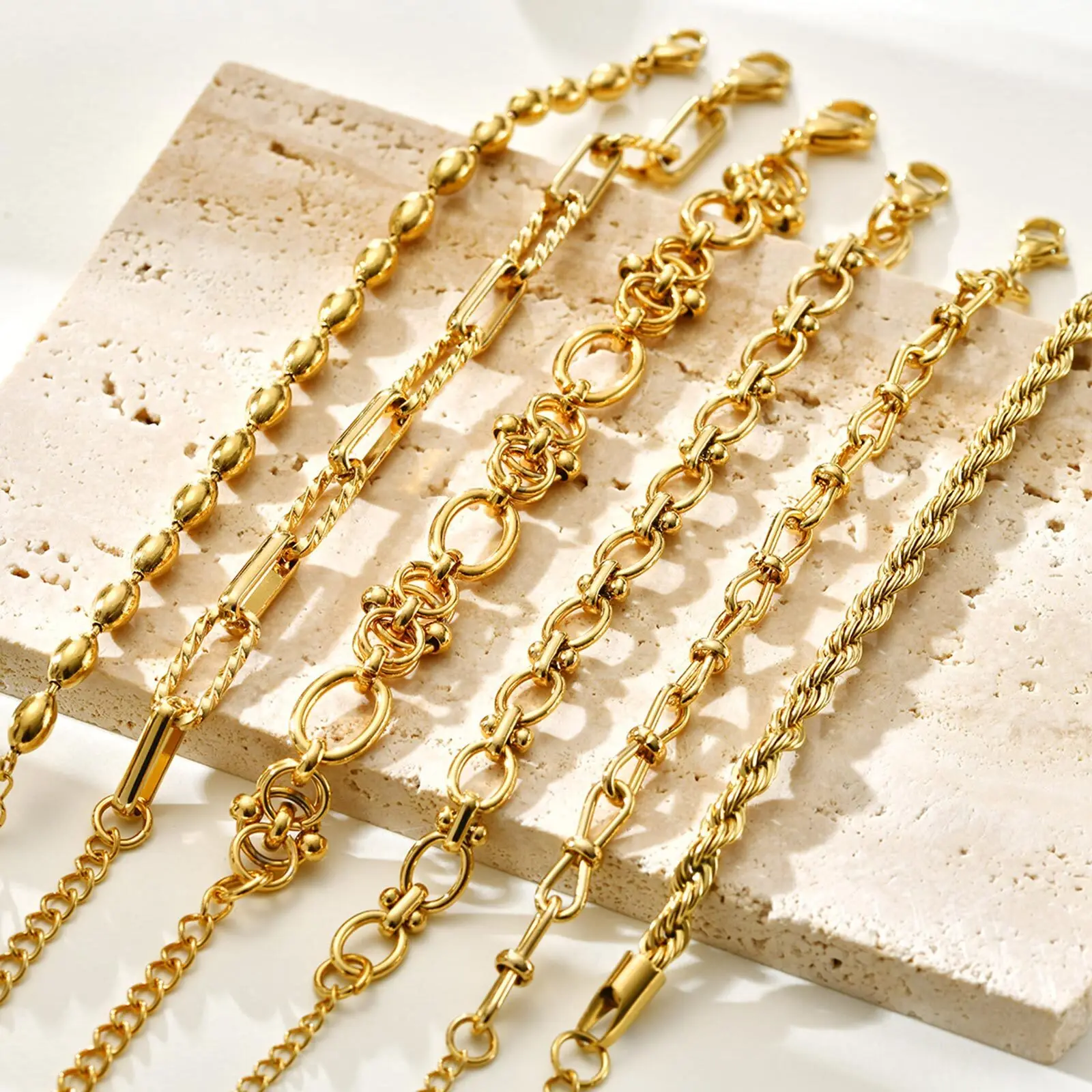 Chunky Stainless Steel Link Chain Bracelet For Woman, Gold Plated Layering Bracelets Wristband Waterproof Jewelry - Image 2