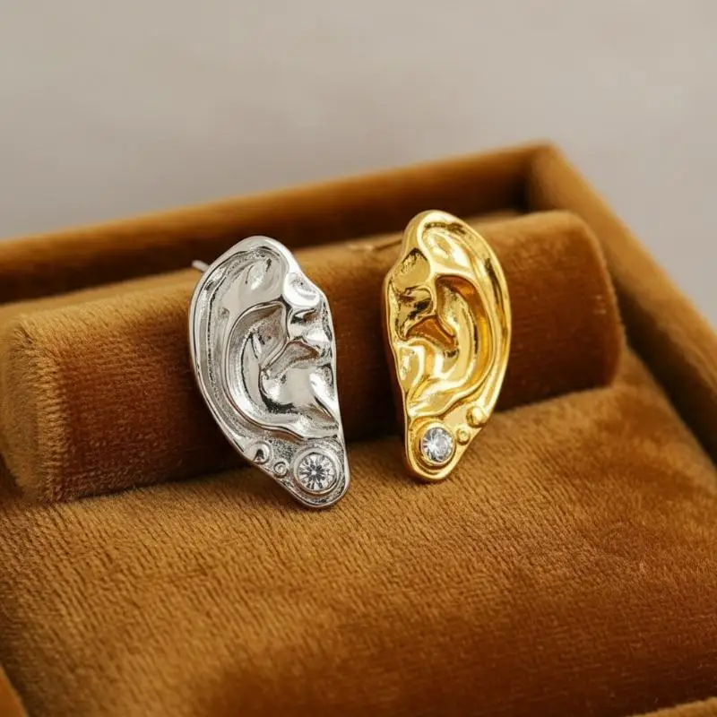 Ear Shaped Earrings Metal Ring Jewelry Irregular Statement Ring Unique Textured For Daily Wear Parties & Events - Image 11