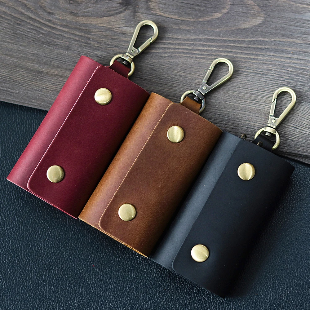 Aiguo Niu Vintage Leather Key Holder: Handmade Cowhide Multi-Functional Men's Belt Clip with Buckle for Car & Home Use