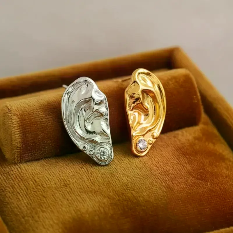 Ear Shaped Earrings Metal Ring Jewelry Irregular Statement Ring Unique Textured For Daily Wear Parties & Events - Image 2