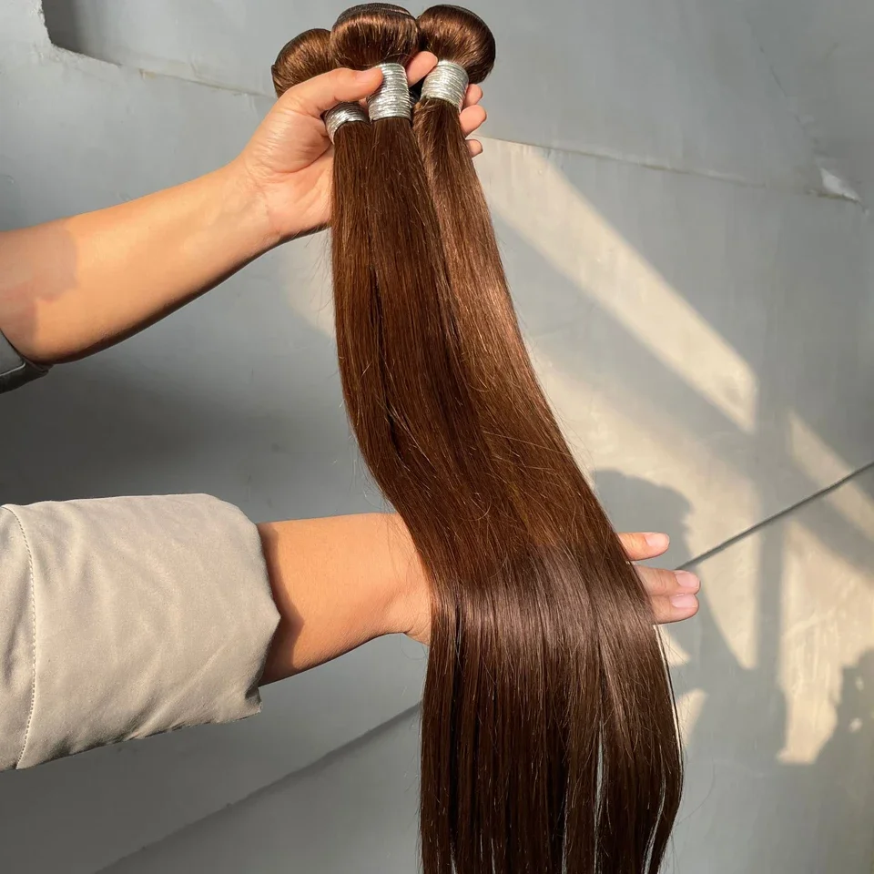Chocolate Brown Straight Human Hair Bundles Color 4 Straight Virgin Human Hair 15A Unprocessed Chocolate Straight Hair Extension - Image 30