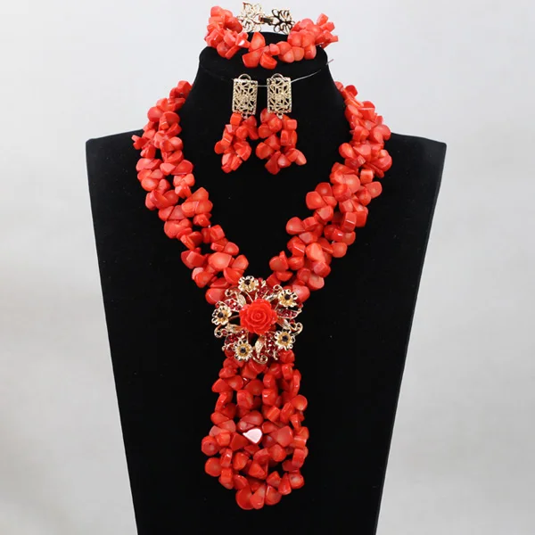 African Beads Jewelry Set Orange Coral And Crystal Nigerian Wedding Bridal Jewelry Sets ABK084 - Image 59