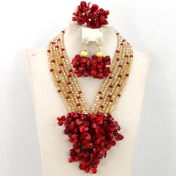 African Beads Jewelry Set Orange Coral And Crystal Nigerian Wedding Bridal Jewelry Sets ABK084 - Image 79