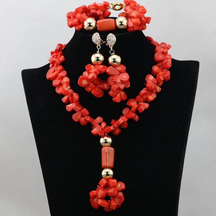 African Beads Jewelry Set Orange Coral And Crystal Nigerian Wedding Bridal Jewelry Sets ABK084 - Image 68