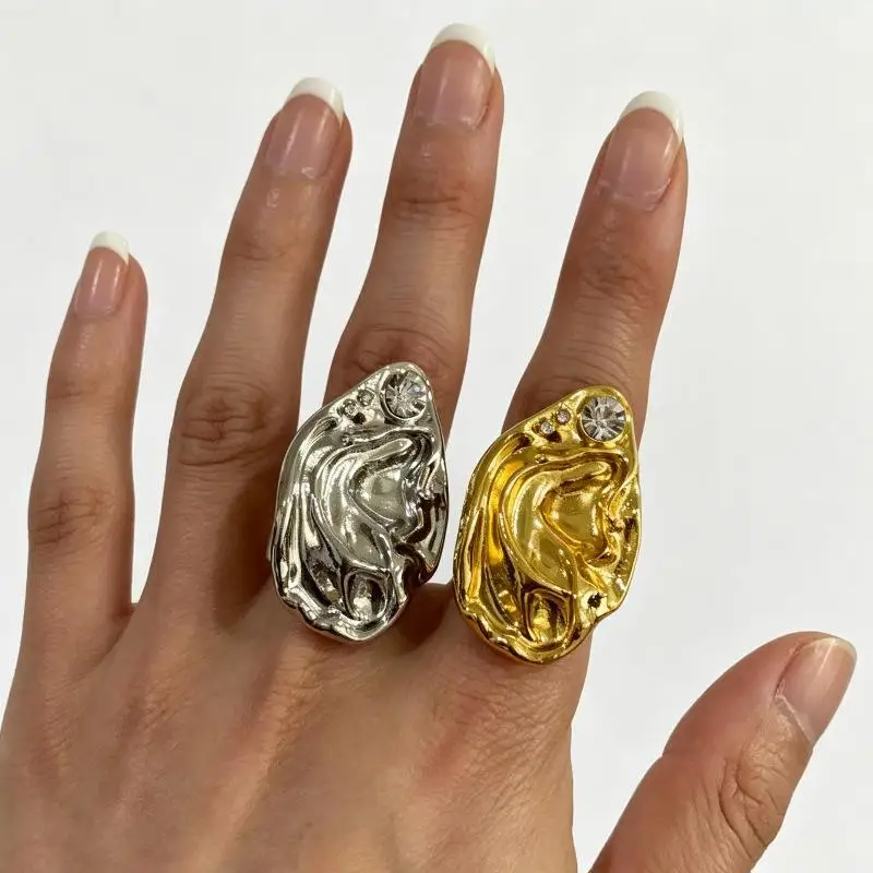 Ear Shaped Earrings Metal Ring Jewelry Irregular Statement Ring Unique Textured For Daily Wear Parties & Events - Image 12